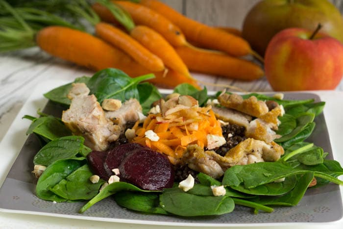 Linsensalat mit Roter Beete, Äpfeln und Möhren